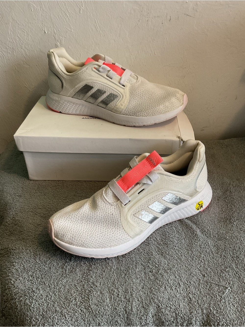 Adidas Women’s White Sneakers with Pink Strap and Silver Accents